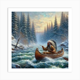 Oil Texture Native American Indian Canoeing 3 Art Print