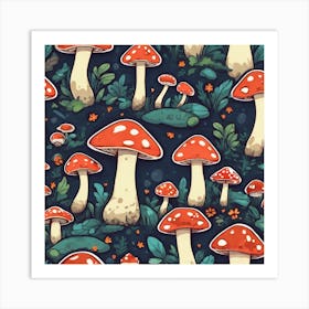 Seamless Pattern With Mushrooms 5 Art Print