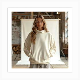 Woman In A Cream Sweater Art Print