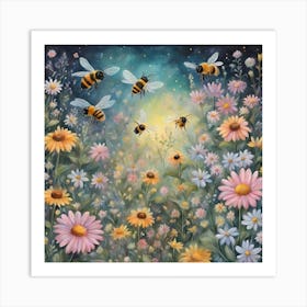 Bees In The Meadow Art Print