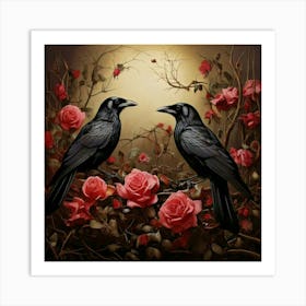 Crows And Roses 1 Art Print