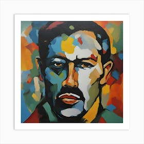 Vibrant Abstract Portrait of a Man Captured in Bold Colorful Brushstrokes Art Print