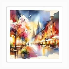 Watercolor Of A City Street Art Print