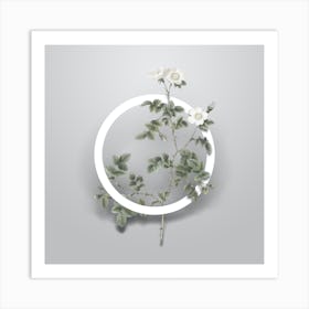 Vintage White Sweetbriar Rose Minimalist Flower Geometric Circle on Soft Gray n.0545 Art Print