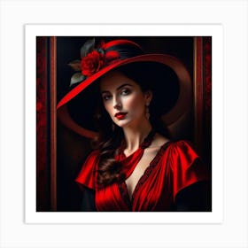 Victorian Woman In Red Hat 15 Art Print