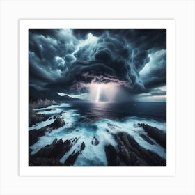 Lightning Storm Over The Ocean 1 Art Print