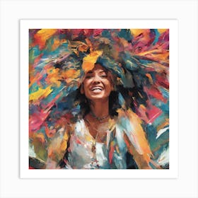 happy abstract painting print, girl, woman, playful Art Print