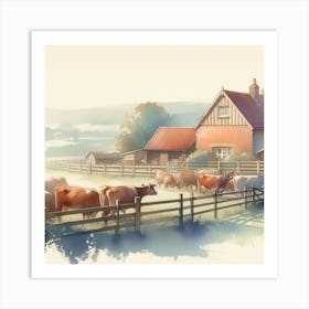 Cows On A Farm Art Print