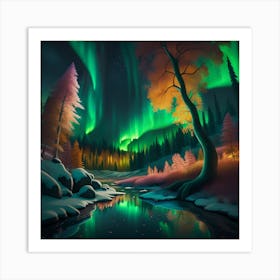 Aurora Borealis Night River Art Print