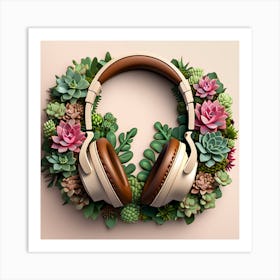 Succulents And Headphones Art Print
