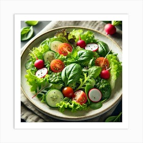 A Close Up Of A Crisp Salad, Featuring Fresh Green Art Print