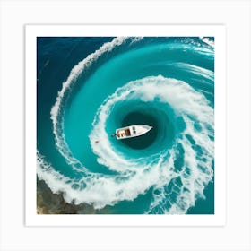 Boat In A Swirling Ocean Art Print