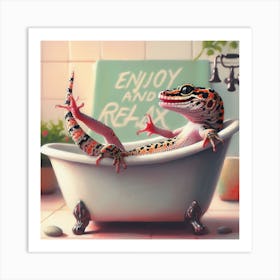 Gecko In The Bath Relaxing Art Print