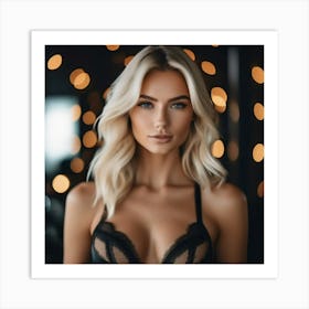 beautiful blonde girl in lingerie bra 1 Art Print