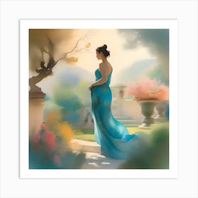 Woman In A Blue Dress Art Print