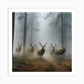 Deer In The Fog Art Print