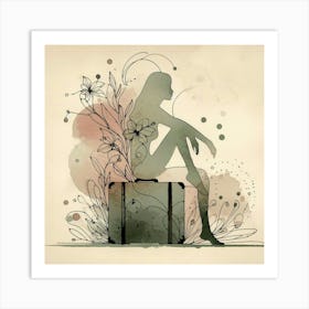 Woman Sitting On A Suitcase Art Print