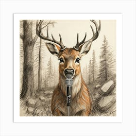 Deer With Microphone 18 Art Print