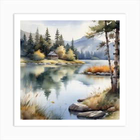 Watercolor Of A Lake 2 Art Print