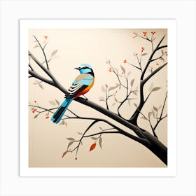 African Murals, Bird On a Branch, folk art, 125 Art Print