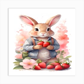 Bunny With Strawberries Art Print