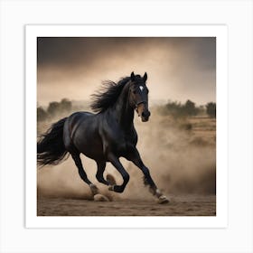 Angry Black Horse Art Print