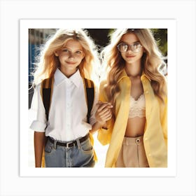 Two Young Girls Holding Hands Art Print