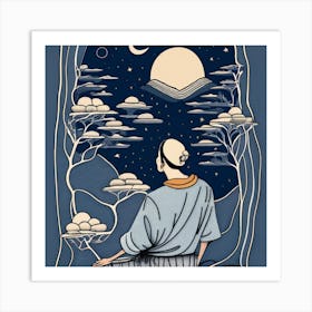 Buddha In The Sky, looking up at moon Art Print