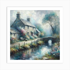 Cottage By The Stream Art Print