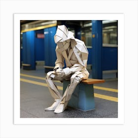 Origami Urban Man Sitting On Bench Art Print