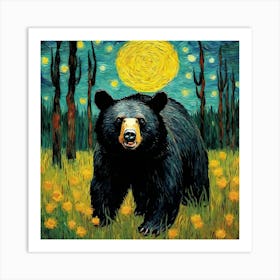 Black Bear At Night Art Print