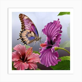 Butterfly And Hibiscus 1 Art Print