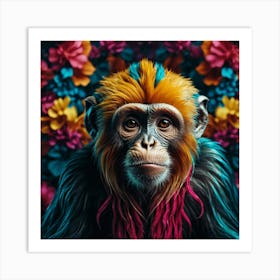 Monkey In Flowers Art Print