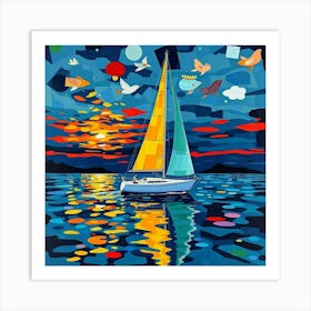 Sailboat At Sunset 10 Art Print