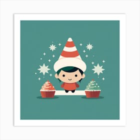 Elf With Cupcakes Art Print