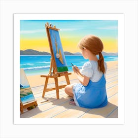 Capture The Essence Of Creativity With A Captivating Painting Of A Girl Sitting On The Seashore Eng 399808504 Art Print