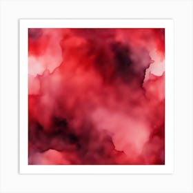 Beautiful ruby garnet abstract background. Drawn, hand-painted aquarelle. Wet watercolor pattern. Artistic background with copy space for design. Vivid web banner. Liquid, flow, fluid effect. Art Print