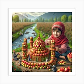 Girl Playing With Apples Art Print