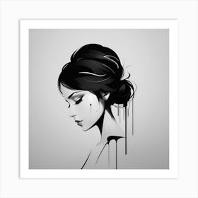 Silhouette of a woman shedding black tears. Art Print