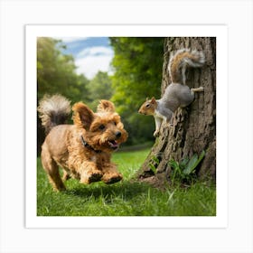 Squirrel And Dog In The Park Art Print