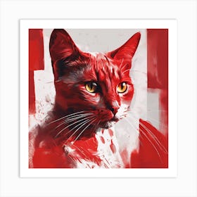 Abstract Cat Red Art Print 1 Art Print