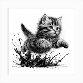 Kitten Splashing Water Art Print