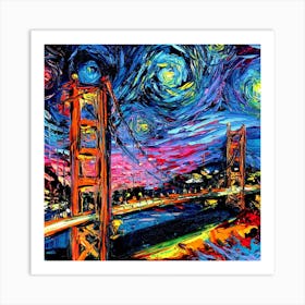 Golden Gate Bridge Starry Night Vincent Van Gogh Art Print