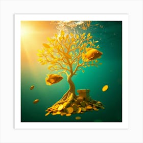 Gold Tree In The Water Poster