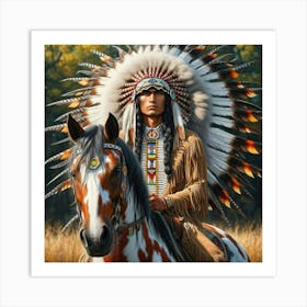 Captivating Native American Art: Traditional Attire, Steeds, and Cultural Richness Art Print