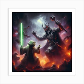 Yoda Fighting Sauron Star Wars Lord Of The Rings Art Print Art Print