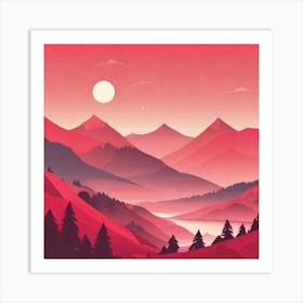 Misty mountains background in red tone 41 Art Print