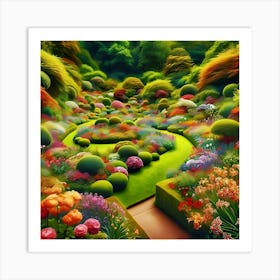 An Image Of A Picturesque Garden Adorned With Diverse, Vibrant Flowers In Full Bloom Art Print