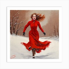 Woman In Red Dress Art Print