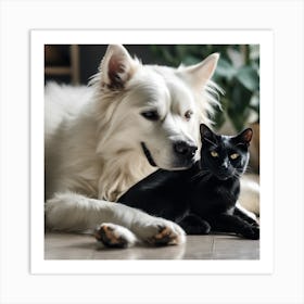 Black Cat And White Dog 4 Art Print